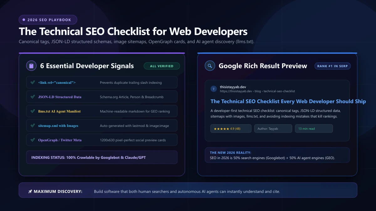 Cover image for The Technical SEO Checklist Every Web Developer Should Ship in 2026
